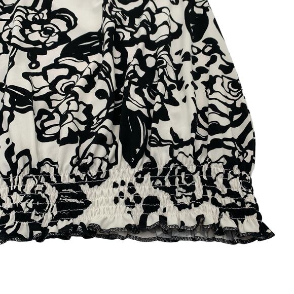 Rafaella Blouse Women's Medium Black & White Allover Print Cinched Waist Stretch - Picture 3 of 9